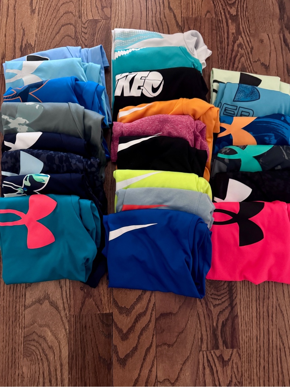 Lot of 23 Shirts Boys Nike & Under Armour Color Performance Tees - Assorted
